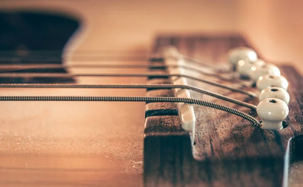 Strings Classical Acoustic Guitar Macro Shot — Fotografia de Stock