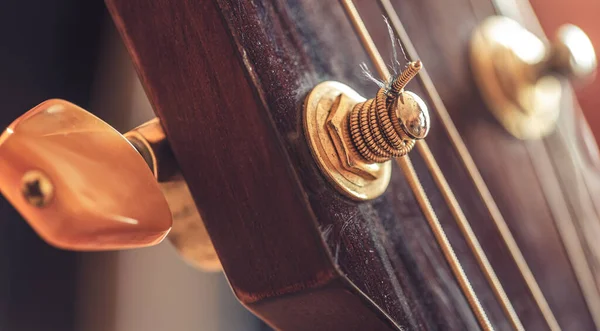 Attaching Strings Fretboard Tuning Guitar Close Tuning Machine — Fotografia de Stock