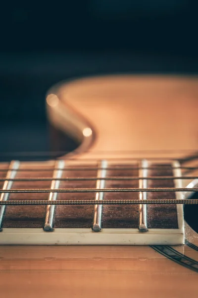 Strings Classical Acoustic Guitar Macro Guitar Detail Music Background — Fotografia de Stock
