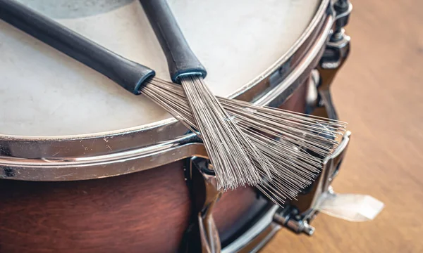 Close Drumsticks Blurred Background Snare Drum — Foto de Stock