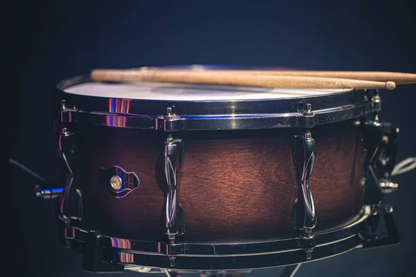 Snare Drum Black Background Musical Instrument Musical Concept — Stock Fotó