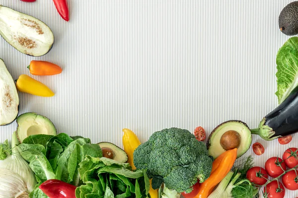 Variety Fresh Vegetables White Background Flat Lay — ストック写真