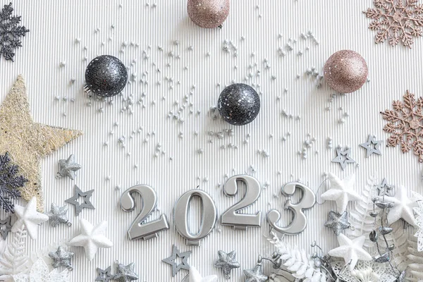 Christmas Background Numbers 2023 Textured White Background Decor Details Flat — Foto de Stock