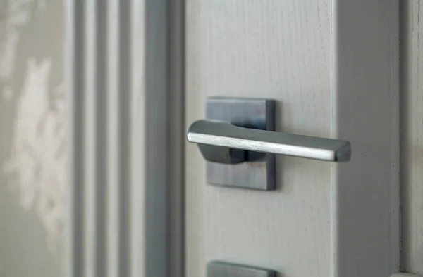 Detail Wooden Door Door Handle Close Blurred Background — Stock Photo, Image