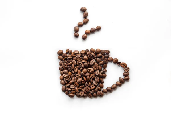 Стилизованная Чашка Кофе Кофейных Зерен Белом Фоне — стоковое фото