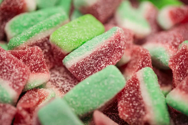 Gummy Candies Form Watermelons Sugar Macro Shot Background — Stock Photo, Image
