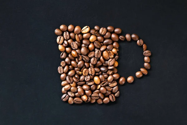 Стилизованная Чашка Кофе Кофейных Зерен Черном Фоне — стоковое фото