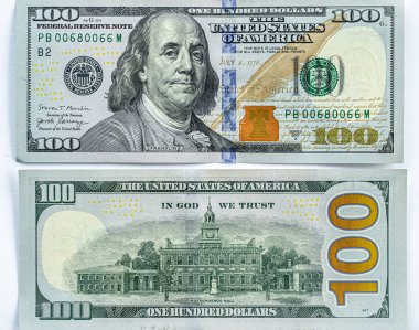 100 Amerikan doları kapanış, kağıt para, nakit, finans konsepti.