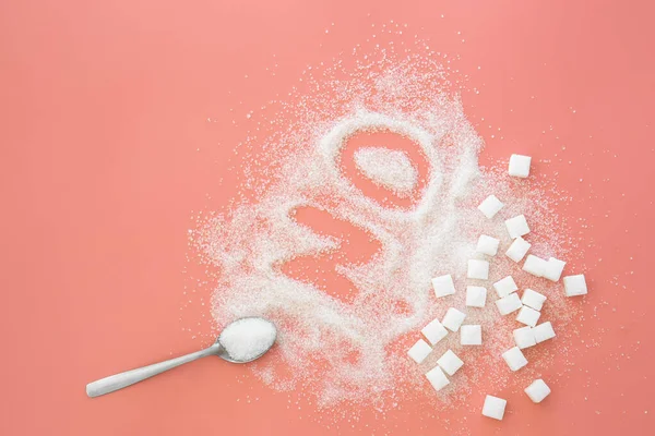 Word Made Sugar Pink Background Flat Lay Diabetes Problems Harm — Stock Photo, Image