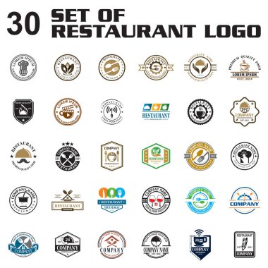 Bir restoran logosu, bir yemek logosu seti.