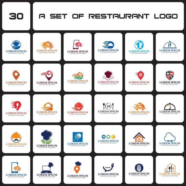 Conjunto Logotipo Restaurante Conjunto Logotipo Entrega —  Vetores de Stock