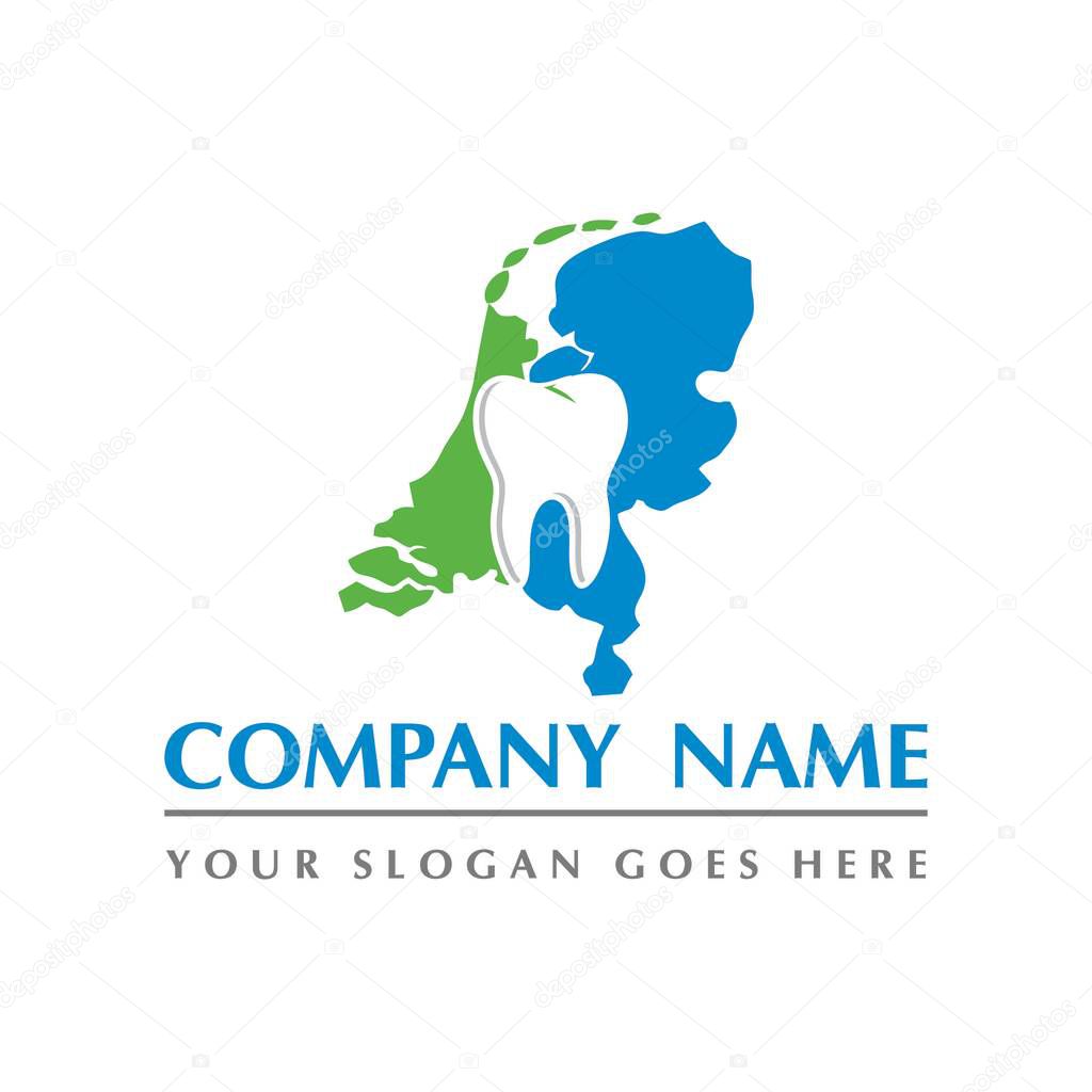 Netherlands map and teeth dental care symbol logo vector