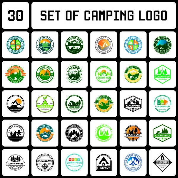 Conjunto Logotipo Camping Conjunto Logotipo Aventura — Vector de stock