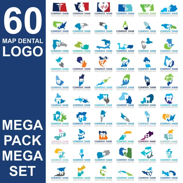 Set Map Dental Logo Set Dental Map Vector — Vettoriale Stock