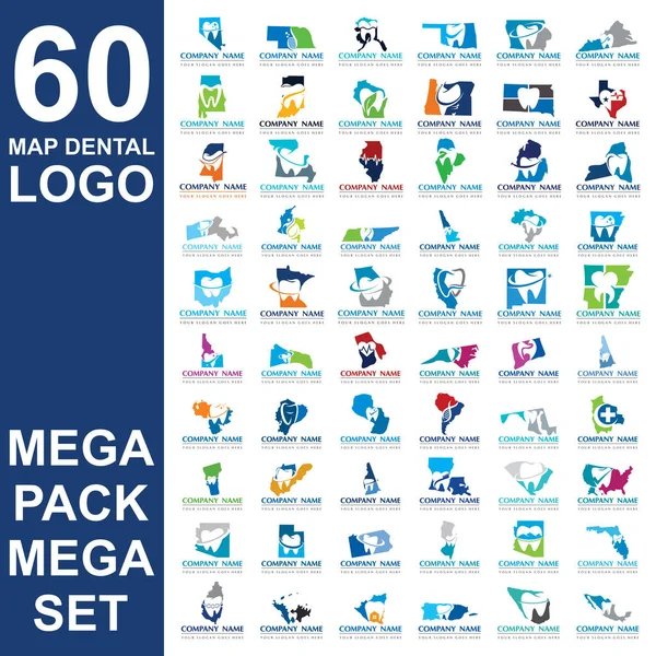 Set Map Dental Logo Set Dental Map Vector — Vettoriale Stock
