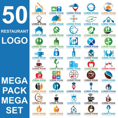 Restoran logosu seti, yemek vektörü seti.