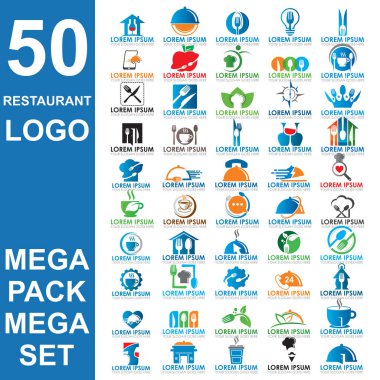 Restoran logosu seti, yemek vektörü seti.