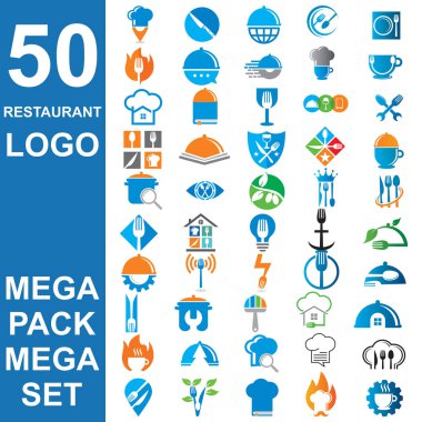 Restoran logosu seti, yemek vektörü seti.