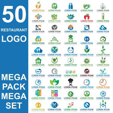 Restoran logosu seti, yemek vektörü seti.