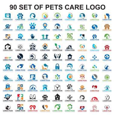 Evcil hayvan bakım logosu seti, veteriner vektörü seti.