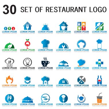 Restoran vektörü seti, yiyecek ve içecek logosu.