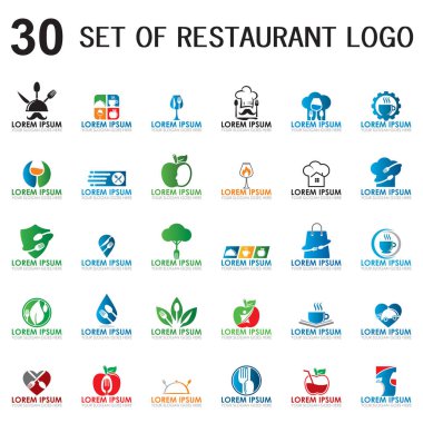 Restoran vektörü seti, yiyecek ve içecek logosu.