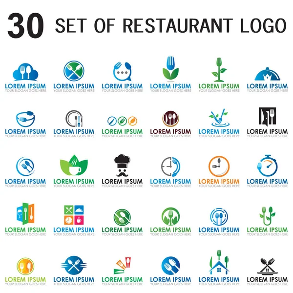 Conjunto Restaurante Vetor Conjunto Logotipo Alimento —  Vetores de Stock