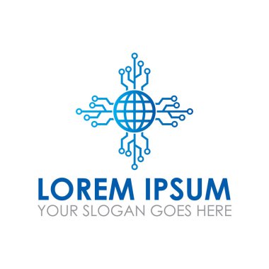 küresel teknoloji vektörü, dijital dünya logosu