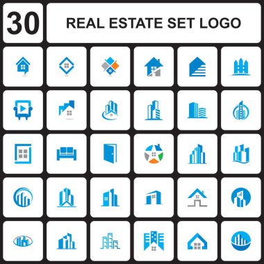 Bir bina vektörü seti, bir emlak logosu seti.