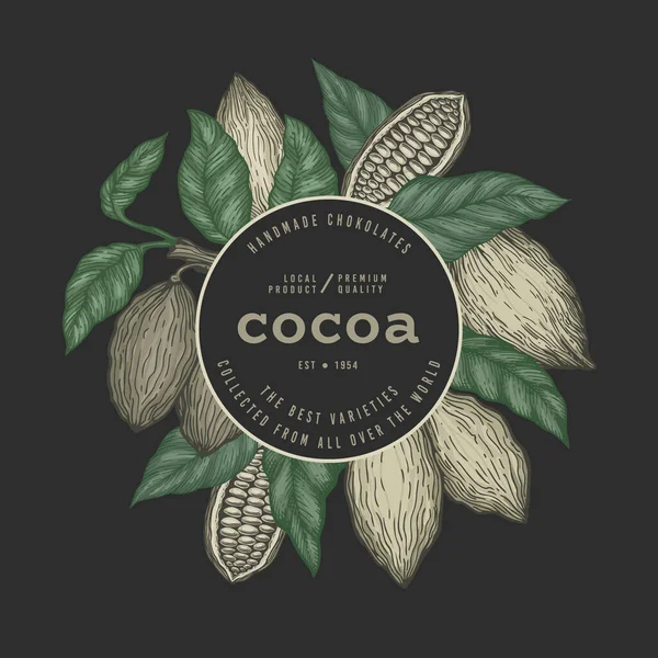 Kakao Rengi Pankart Şablonu Çikolata Retro Kakao Fasulyesi Arkaplanı Vektör — Stok Vektör