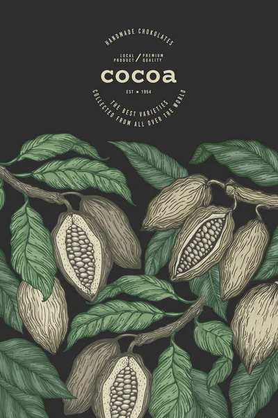 Kakao Farbbanner Vorlage Schokolade Retro Kakaobohnen Hintergrund Vektor Handgezeichnete Illustration — Stockvektor