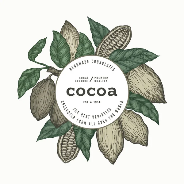 Modello Banner Colore Cacao Cioccolato Retro Cacao Fagioli Sfondo Illustrazione — Vettoriale Stock