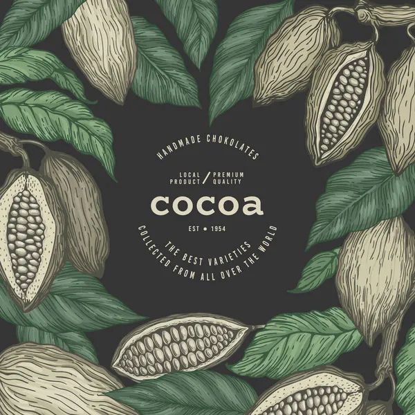 ココアカラーバナーテンプレート チョコレートレトロココア豆の背景 ベクターの手描きイラスト ヴィンテージスタイルのイラスト ベクターグラフィックス