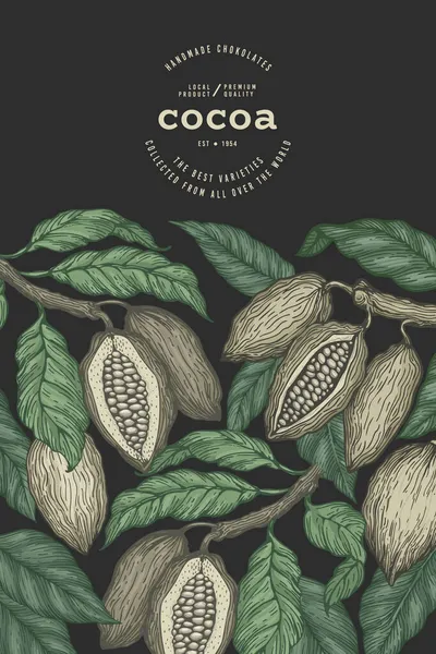 ココアカラーバナーテンプレート チョコレートレトロココア豆の背景 ベクターの手描きイラスト ヴィンテージスタイルのイラスト ロイヤリティフリーのストックイラスト