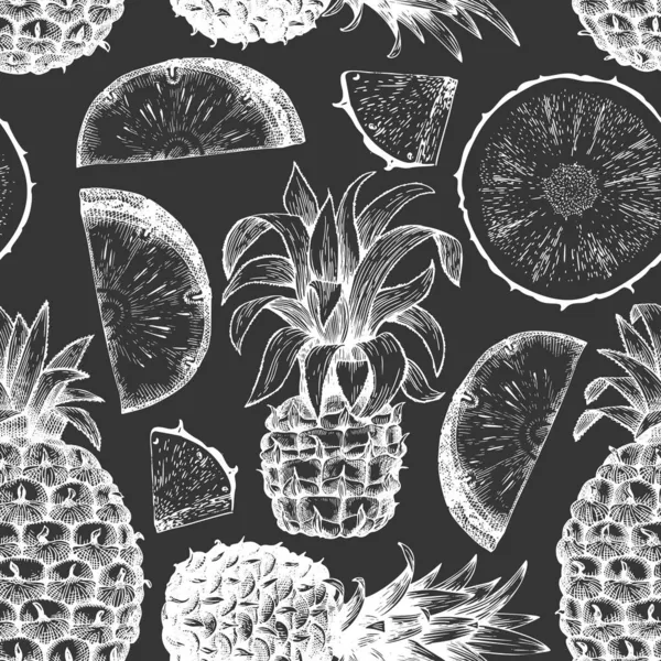 Çizimi Çizimi Ananas Dikişsiz Desen Organik Taze Meyve Vektörü Çizim — Stok Vektör