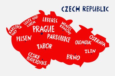 Vector hand drawn stylized map of Czechia cities. Travel illustration. Czech Republic geography illustration. Europe map element