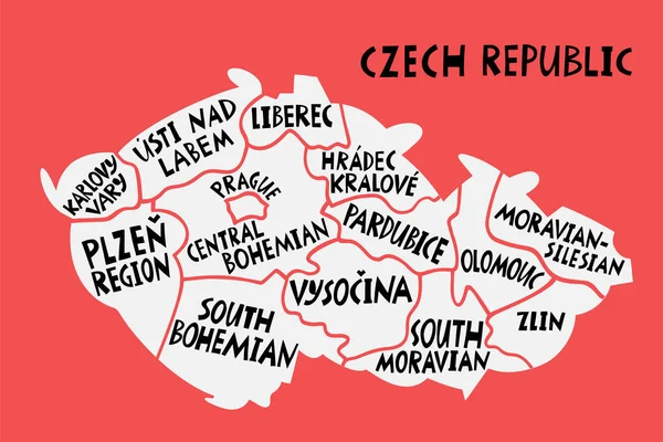 Vector Hand Drawn Stylized Map Czechia Regions Travel Illustration Czech — ストックベクタ