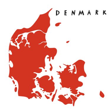 Vektör eliyle çizilmiş Danimarka haritası. Seyahat illüstrasyonu. Danimarka Krallığı coğrafya illüstrasyonu. Avrupa harita ögesi