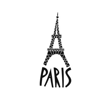 Paris 'in vektör eli çizilmiş sembolü. Fransız işaretlerinin seyahat çizelgesi. El çizimi resimli harfler. Fransız simgesi logosu