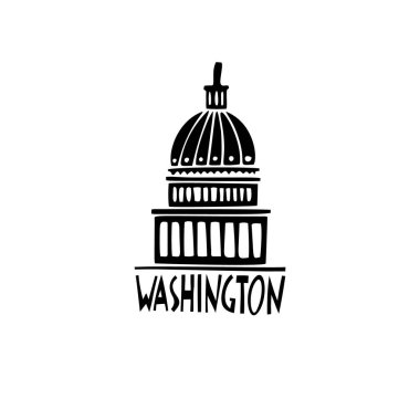 Washington 'ın vektör eli çizilmiş sembolü. ABD işaretlerinin seyahat çizelgesi. El çizimi resimli harfler. Amerika 'nın simge logosu