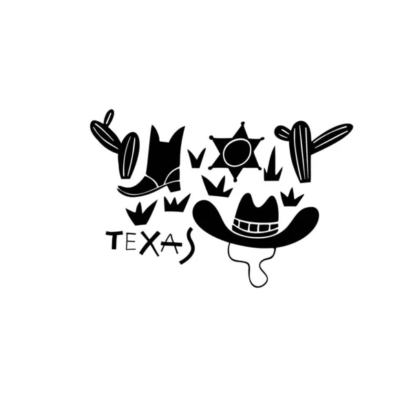 テキサスのベクトル手描きのシンボル 米国の標識の旅行イラスト 手書き文字イラスト アメリカのランドマークロゴ ストックイラスト