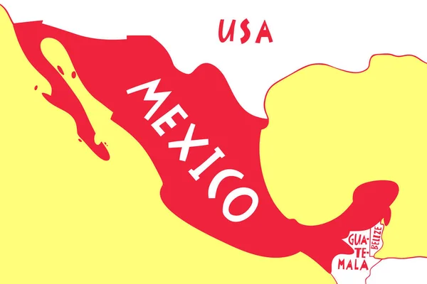 Vetor Desenhado Mão Mapa Estilizado México Países Vizinhos Ilustração Viagem — Vetor de Stock