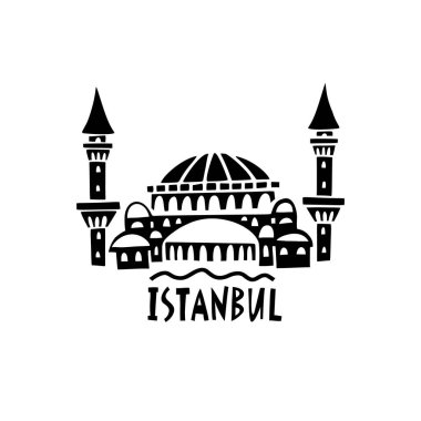 İstanbul 'un temsilci eli çizilmiş. Türkiye Cumhuriyeti 'nin gezici illüstrasyonu. El çizimi resimli harfler. Türk tarihi simgesi logosu