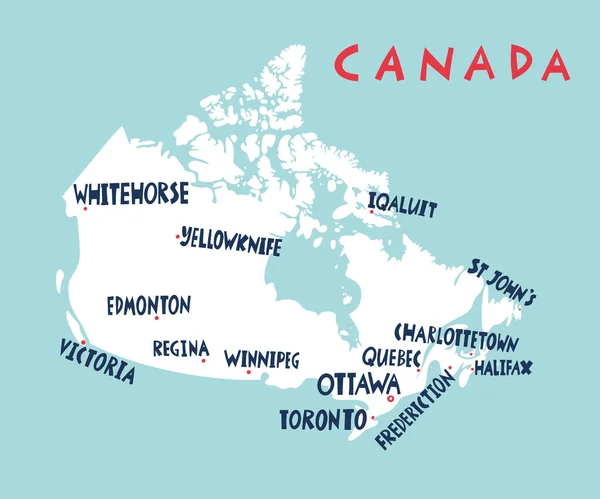 Vector Hand Drawn Stylized Map Canadian Cities Canada Travel Illustration — Διανυσματικό Αρχείο