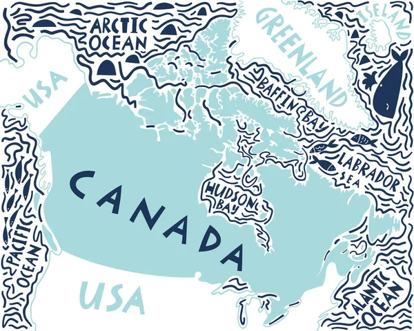 Vector Hand Drawn Stylized Map Canadian Region Neighbor Countries Canada — Διανυσματικό Αρχείο