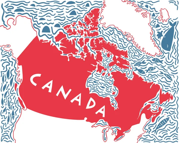 Vector Hand Drawn Stylized Map Canadian Region Canada Travel Illustration — 스톡 벡터
