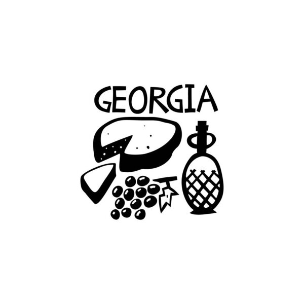 Vector hand drawn symbol of Sakartvelo. Travel illustration of Republic of Georgia signs. Hand drawn lettering illustration. Georgian landmark logo