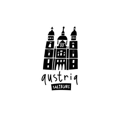 Vector hand drawn symbol of Austria. Travel illustration of Austrian signs. Hand drawn lettering illustration. Landmark logo