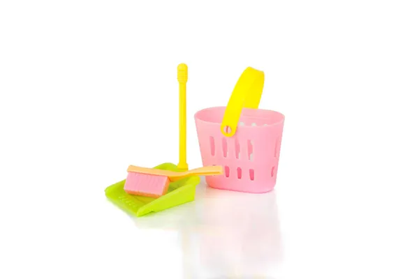 Conjunto Brinquedos Coloridos Para Limpeza Isolados Fundo Branco — Fotografia de Stock