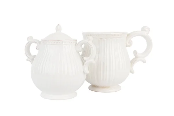 Weiße Keramikkanne Isoliert Auf Weißem Hintergrund — Stockfoto